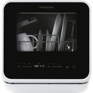 lot 6709 image: Farberware Portable Dishwasher with Built-In Water Tank with Baby Care and Fruit Wash Settings in White w 6-Place Setting Capacity, FDW05ASBWHA