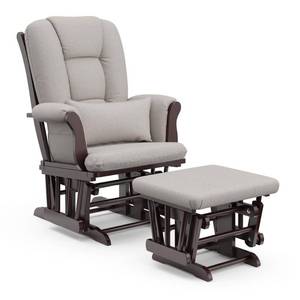 lot 6715 image: Storkcraft Swirl Tuscany Glider and Ottoman incl Lumbar Pillow Espresso with Taupe Cushions