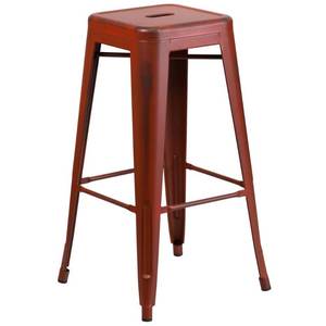 lot 6723 image: (4)Flash Furniture Commercial Grade 30 High Backless Distressed Kelly Red Metal Indoor-Outdoor Barstools
