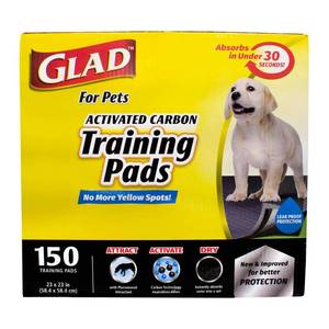 lot 6760 image: Glad for Pets Black Charcoal Puppy Pads Puppy Potty Training Pads That ABSORB & NEUTRALIZE Urine Instantly New & Improved Quality, 150 count