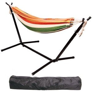 lot 6765 image: BalanceFrom Double Hammock with Space Saving Steel Stand and Portable Carrying Case, 450-Pound Capacity
