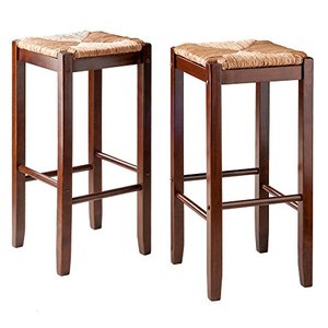 lot 6808 image: Winsome 2 Piece Bar Stools Rush Seat Kaden Set, Walnut