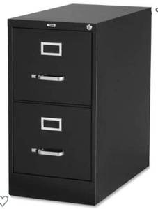 lot 52783 image: Black 2-Drawer Filing Cabinet - DamagedDented but Functional