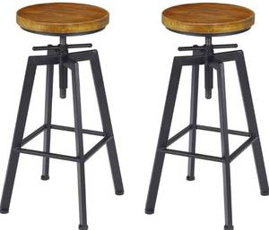 lot 53829 image: Vilavita - Set of 2 Adjustable Height Bar Stools - Black MetalLight Wood