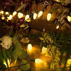 lot 53909 image: Twinkle Star C9 Christmas String Lights, 50 LED 33ft Outdoor Fairy Lights with 29V Safe Adaptor, Extendable Green Wire String Lights for Patio Xmas Tree Wedding Party Decoration, Warm White