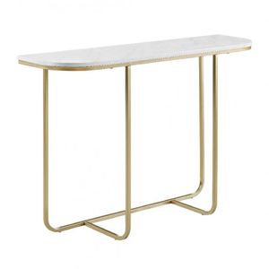 lot 53970 image: Walker Edison Furniture AF44HARETWM Modern Curved Entry Table, White Faux Marble & Gold - 30 x 12 x 44 in.