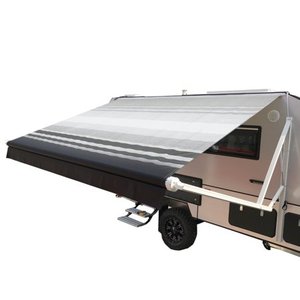 lot 6865 image: ALEKO 12x8 Motorized Retractable RVPatio Awning, Black Striped Color