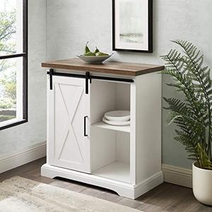 lot 6877 image: Walker Edison Abbey Modern Farmhouse Sliding X Barn Door Accent Console, 32 Inch, White