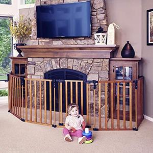 lot 6904 image: Toddleroo by North States 3 in 1 Stained Wood Superyard 151 Long Extra Wide Baby gate, Barrier or Play Yard, Hardware or Freestanding, 10 sq.ft. Enclosure, 6 Panels, 2-Panel Extension, 30 Tall
