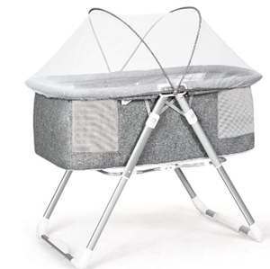 lot 6707 image: MiClassic All mesh 2in1 Stationary&Rock Bassinet One-Second Fold Travel Crib Portable Newborn Baby (Crystal)��