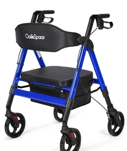 lot 6711 image: OasisSpace Heavy Duty Rollator Walker - Bariatric Rollator Walker with Large Seat for Seniors Support Up 450 lbs (Blue)