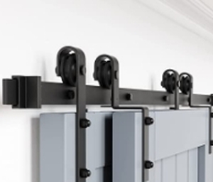 lot 6916 image: WINSOON 10FT Single Track Bypass Barn Door Hardware Double Doors Kit, Heavy Duty Sliding One Track Antique Roller for Cabinet Closet Fit Double 60 Wide Doors