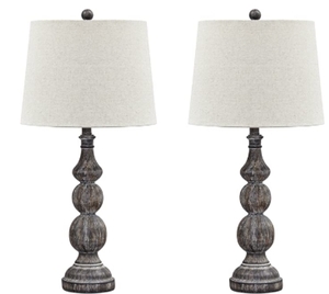 lot 53837 image: Signature Design by Ashley - Set of 2 Lamps with it Shade - Distressed Gray and RedBeige