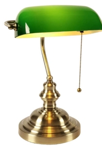 lot 53991 image: Banker 14.75�� Brass Lamp with Green Shade