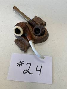 lot 24 image: OrnaWood Pipe Stand Holder with Carved Pipes