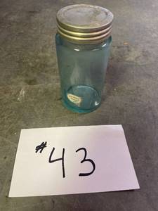 lot 43 image: Salesman Sample Mason Jar, Blue glass.