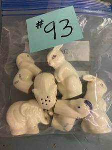 lot 93 image: Porcelain Rabbit, elephant and horse Salt and Pepper Shakers 8
