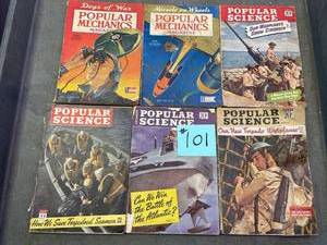 lot 101 image: Vintage Lot of WW2 Era Popular Mechanics Magazines, and Popular Science Magazines