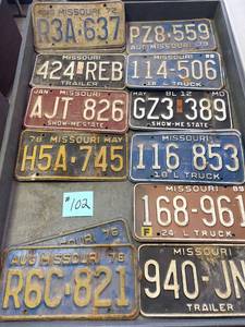 lot 102 image: Misc Box Flat of Missouri License Plates