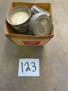 lot 123 image: Mason Jar Lids with Federal Fruit Distributors Cardboard Baskets