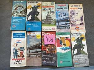 lot 168 image: Vintage exon, standard, Texaco, conoco and gulf Road Maps 1960s-1980s. some Kansas city