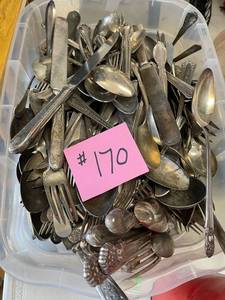 lot 170 image: Large assortment of flatware, silver plated. some serving pieces.