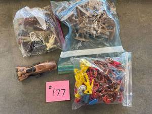 lot 177 image: wild west plastic red blue yellow figurines, renaissance era themed figurines.