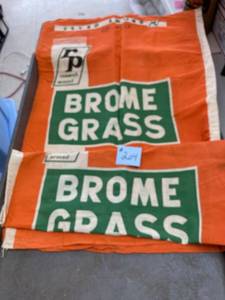 lot 204 image: Vintage Research Proved Brand Feed Sacks for Brome Grass, QTY 2