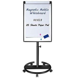 lot 63157 image: Magnetic Mobile Whiteboard �� 40x28 inches Dry Erase Board Flipchart Easel Stand White Board