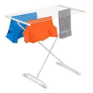 lot 63165 image: Honey Can Do X-Frame Folding Metal Drying Rack with Rubber Feet, White