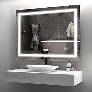 lot 63167 image: ANTEN 36x28 Inch Bathroom LED Mirror, Horizontal & Vertical Bathroom Mirror with Lights, Dimmable Touch Switch, Anti-Fog Modern Bathroom Mirrors for Wall