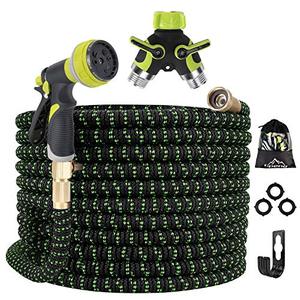 lot 63209 image: Gpeng Expandable Garden Hose 100ft Water Hose with 8 Function Spray Nozzle, Kink Free Flexible Hose with Solid Brass Fittings, Extra Strength Durable Lightweight Expanding Yard Hose Wash Hose Pipe