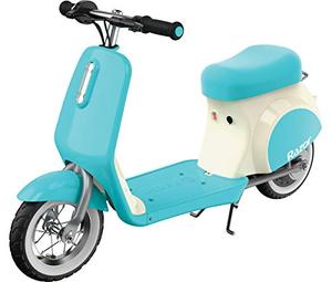 lot 63212 image: Razor Pocket Mod Petite - 12V Miniature Euro-Style Electric Scooter for Ages 7 and Up, Hub-Driven Motor, Air-Filled White Wall Tires, Up to 40 min Ride Time, Blue