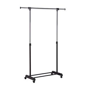 lot 63226 image: Honey-Can-Do Adjustable Height and Width Rolling Metal Clothes Rack GAR-01124 Chrome, 30 lbs