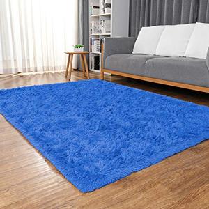 lot 63227 image: Ophanie Navy Blue Rugs for Bedroom, Machine Washable Fluffy Shaggy Soft Cute Area Rug, Non-Slip Indoor Floor Carpet for Living Room, Kids Boys Teen Dorm Home Decor Aesthetic, Nursery, 4 x 5.3 Feet