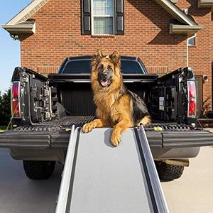 lot 63261 image: PetSafe Happy Ride Extra Long Telescoping Dog Ramp - Portable Pet Ramp - Great for Cars, Trucks and SUVs - Durable Aluminum Frame Supports up to 300 lb - Side Rails and High Traction Surface Design