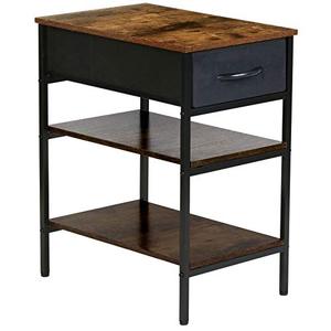 lot 63264 image: Kamiler End Table with Drawer, Entry Tables Iron Side Table 2 Wood Shelves, Nightstand Storage Console Sofa Table Rustic for EntrywayHallwayLiving RoomBedroom