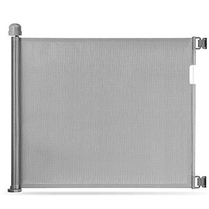 lot 63268 image: Retractable Baby Gate, Momcozy Mesh Safety Gate for Babies and Pets, Extra Wide Safety Baby Gate 33.7 Tall, Extends to 55 Wide, Pet Dog Gate for doorways, Stairs, Hallways, IndoorOutdoor (Grey)