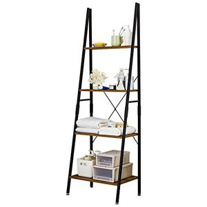lot 63276 image: Linsy Home Ladder Shelf Bookcase, Industrial 4 Tier Bookshelf, Storage Rack Shelves Display Boho Decor for Bathroom, Living Room, Wood Look, and Metal Frame, LS200P1-A