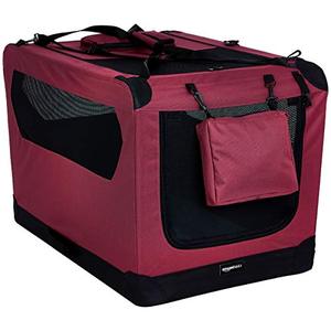 lot 63283 image: Amazon Basics Folding Portable Soft Pet Dog Crate Carrier Kennel - 36 x 24 x 24 Inches, Red