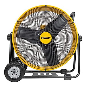 lot 63284 image: DEWALT DXF-2490 High-Velocity Industrial, Drum, Floor, Barn, Warehouse Fan, Heavy Duty Air Mover with Adjustable Tilt & Large Wheel, 24, Yellow