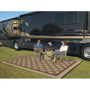lot 534 image: Patio Mats 9x12 Reversible RV Outdoor Patio Mat, Camping Mat, Bamboo Lattice, Brown
