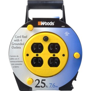 lot 612 image: Woods 4907 163 25 BlackYellow SJTW Extension Cord Reel with 4-Outlets