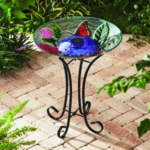 lot 618 image: Better Homes & Gardens Outdoor 18 in. Solar Butterfly Hydrangea Bird Bath