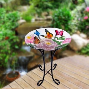 lot 619 image: Better Homes & Gardens Multicolor Glass Butterfly Bird Bath