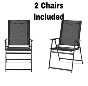 lot 621 image: Mainstays Greyson Outdoor Patio Steel Sling Folding Chairs, Set of 2, Black