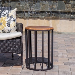 lot 633 image: Colburn Outdoor Natural Finished Acacia Wood 15-inch Accent Table