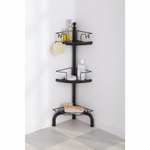 lot 638 image: HomeZone 3 Tier Corner Shower Caddy with Adjustable Shelves - Oil Rubbed Bronze