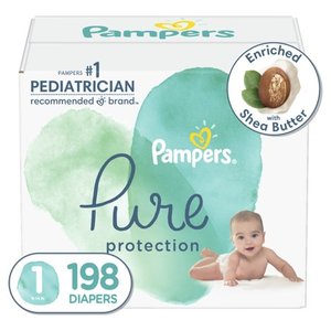 lot 647 image: Pampers Pure Protection Natural Newborn Diapers, Size 1, 198 Ct