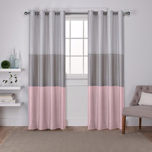 lot 706 image: Set of 2 84x54 Chateau Striped Faux Silk Grommet Top Light Filtering Window Curtain Panel GrayBlush - Exclusive Home